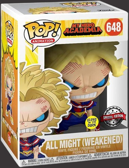 Funko POP! MHA All Might Weakened 648 Box Lunch store Exclusive GITD Signed